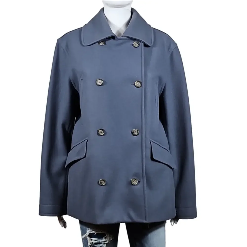 J. Crew 80% Wool Blend Slate Blue Gray Classic Double Breasted Pea Coat